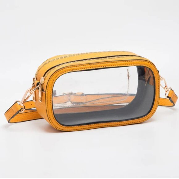 NWT Yellow Clear Stadium Bag Oval Double-Zipper Game Day Purse See-Through PVC - Picture 1 of 2